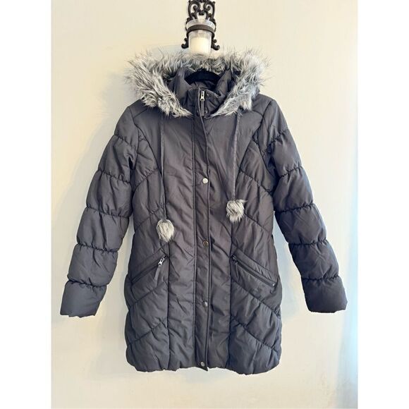 American Rag Woman's L Jacket Parka Removable Fur Trimmed Hood Gray Puffer - Picture 2 of 9